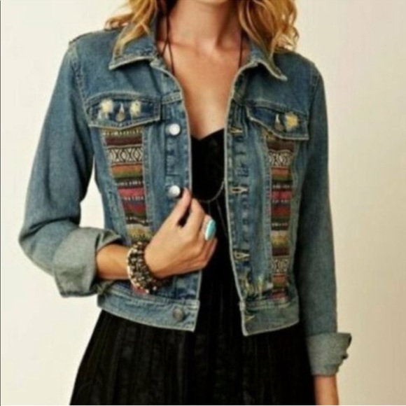 Free People Aztec Baja Denim Jacket *NWOT* - Picture 1 of 10
